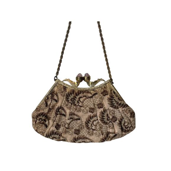 30s Wiener Studio Smejkal Pink Brown Floral Tapestry Petit Point Handbag Austria - Picture 2 of 9